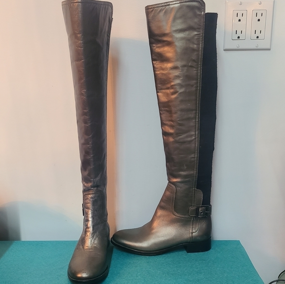 Tory Burch Distressed Metallic Knee High Boots
